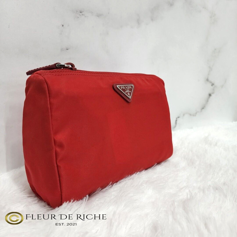 Prada Necessaire Tessuto Nylon Medium Toiletry Clutch Case Red Rosso 1NA012